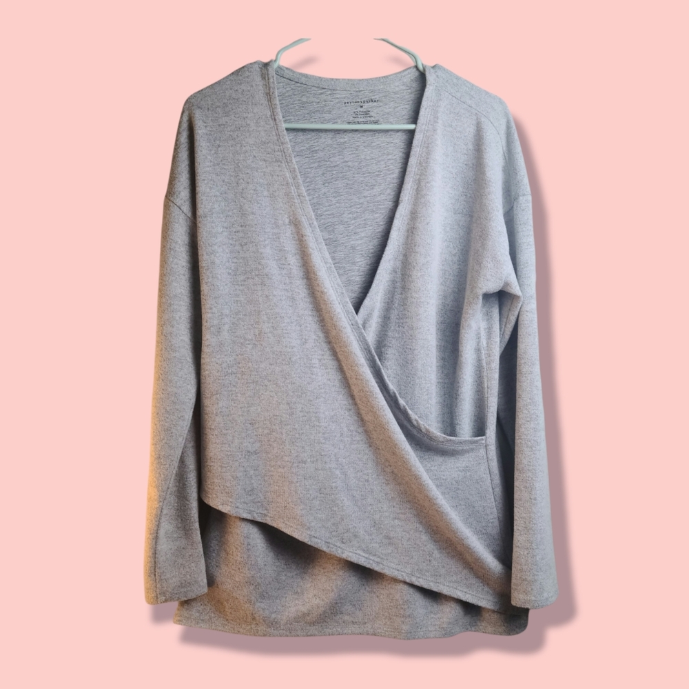 Grey Faux Wrap Sweater NWOT